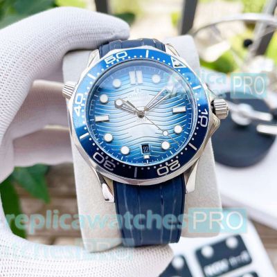 Replica Omega Seamaster Diver 300m 75th Anniversary Watch Summer Blue Rubber Strap